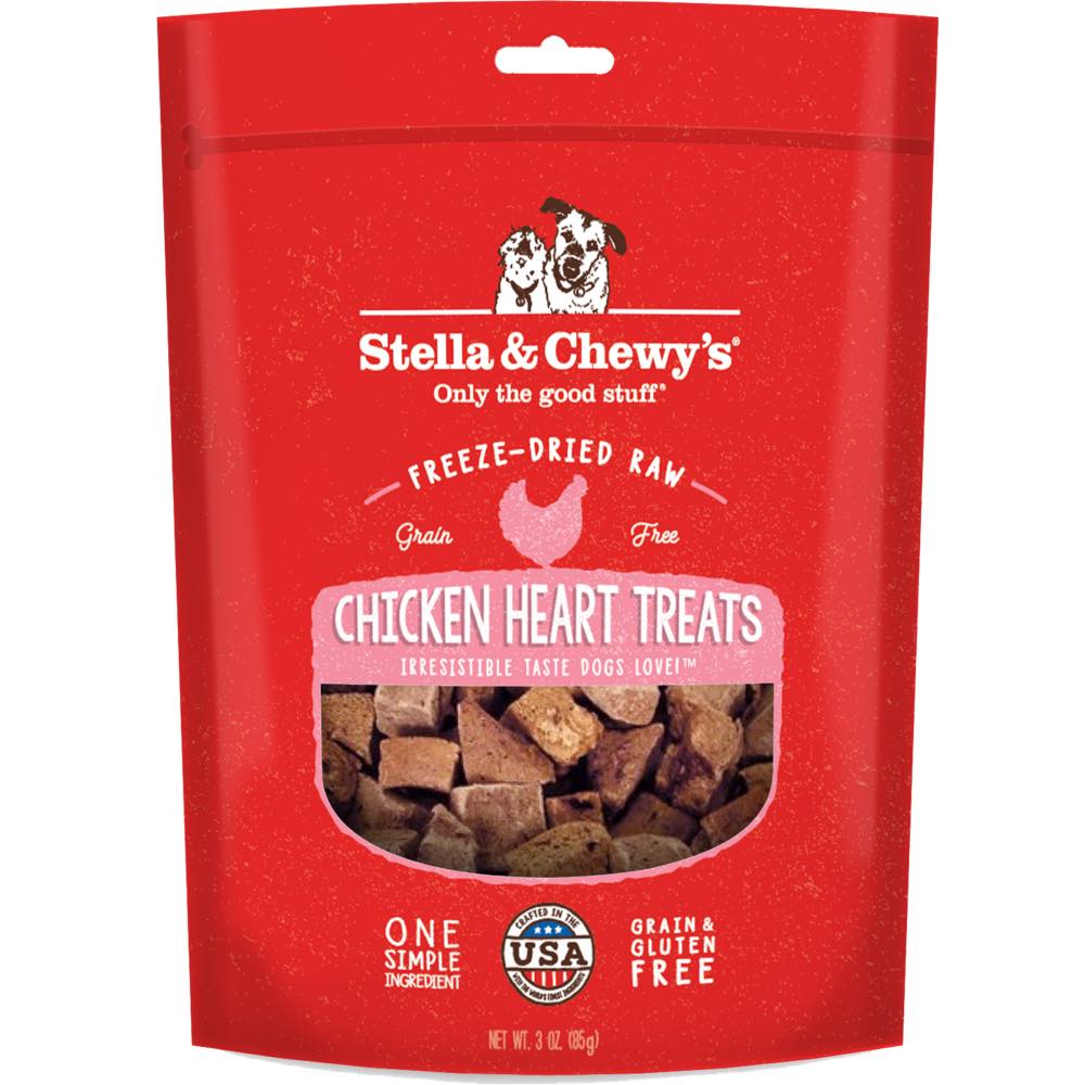 Stella & Chewy??s Chicken Heart Single Ingredient Grain-Free Freeze-Dried Dog Treats 3oz (Exp Nov 25)